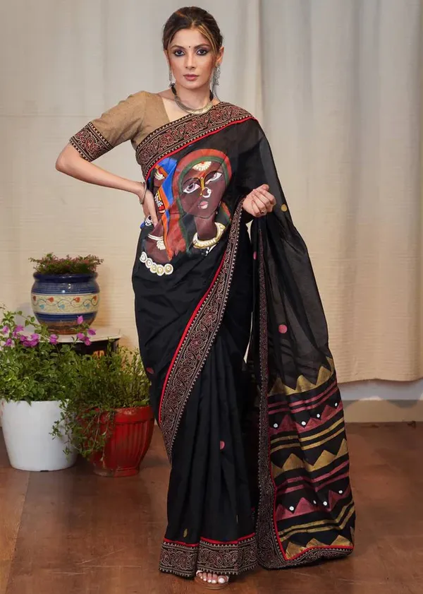 Black_Color_Linen_Printed_Festive_Or_Wedding_Wear_Saree