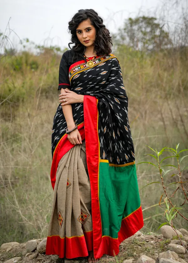 Black__&_Beige_Printed_Festive_Or_Wedding_Wear_Saree