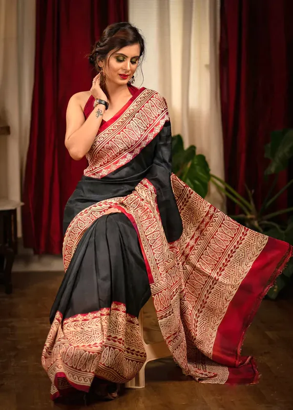 Beige_And_Black__Printed_Festive_Or_Wedding_Wear_Saree