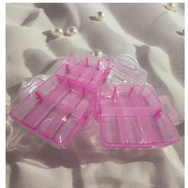 3_Layer_18_Grid_Square_Portable_Transparent_Storage_Detachable_Box_Organizer_Case_for_Jewelry_Sewing_Button_Earrings_etc._(Pink)