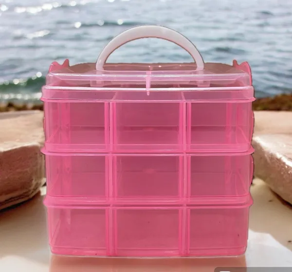 3_Layer_18_Grid_Square_Portable_Transparent_Storage_Detachable_Box_Organizer_Case_for_Jewelry_Sewing_Button_Earrings_etc._(Pink)