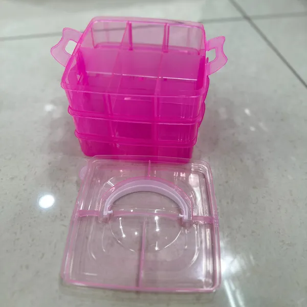 3_Layer_18_Grid_Square_Portable_Transparent_Storage_Detachable_Box_Organizer_Case_for_Jewelry_Sewing_Button_Earrings_etc._(Pink)
