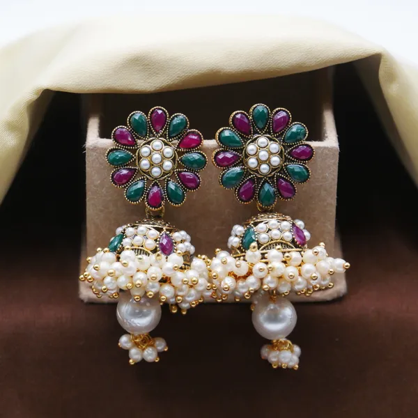 Green_And_Marron_Pearl_Jhumka_Earrings_for_Girls_and_Women.