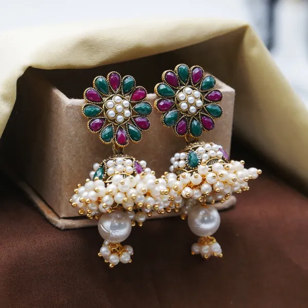 Green_And_Marron_Pearl_Jhumka_Earrings_for_Girls_and_Women.