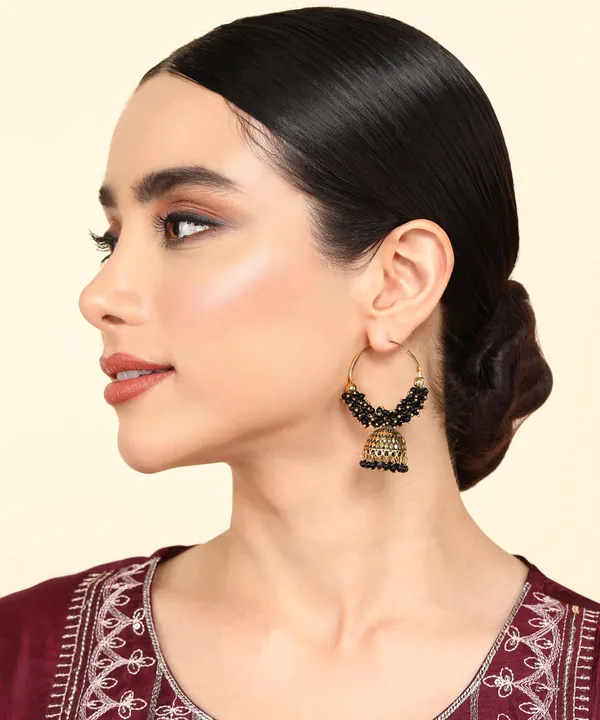 Black_Pearl_Attached_Black_Color_Hoop_Jhumka_Earrings_For_Girls_And_Women