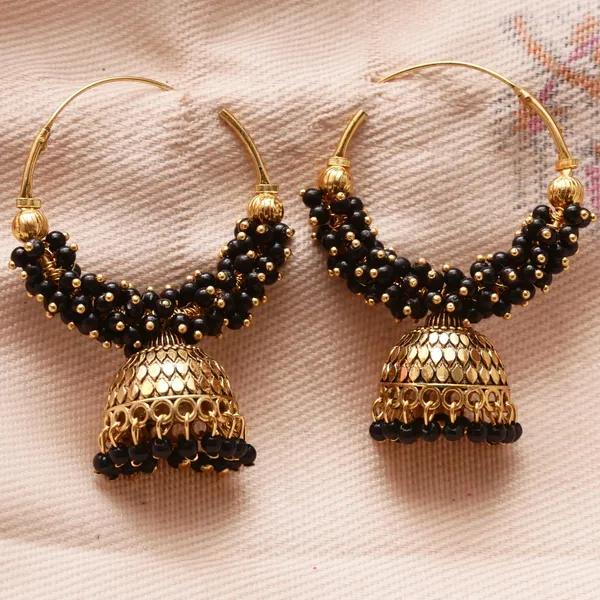 Black_Pearl_Attached_Black_Color_Hoop_Jhumka_Earrings_For_Girls_And_Women