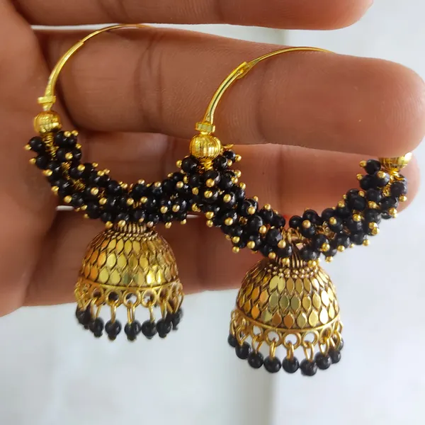 Black_Pearl_Attached_Black_Color_Hoop_Jhumka_Earrings_For_Girls_And_Women