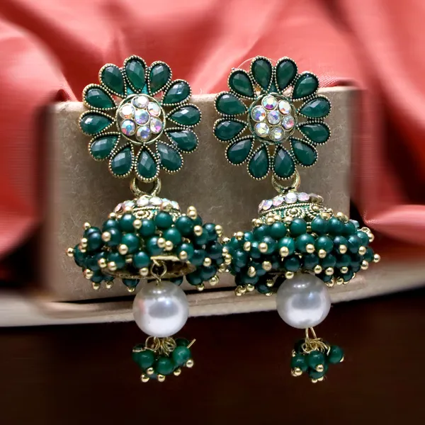 Green_Pearl_Attached_Jhumka_Earrings_For_Girls_And_Women.(Green)