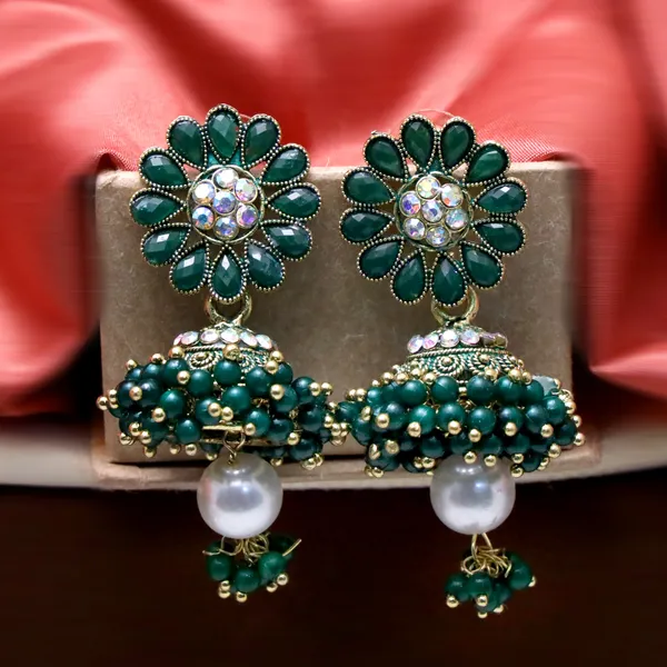 Green_Pearl_Attached_Jhumka_Earrings_For_Girls_And_Women.(Green)