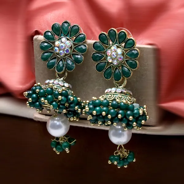 Green_Pearl_Attached_Jhumka_Earrings_For_Girls_And_Women.(Green)