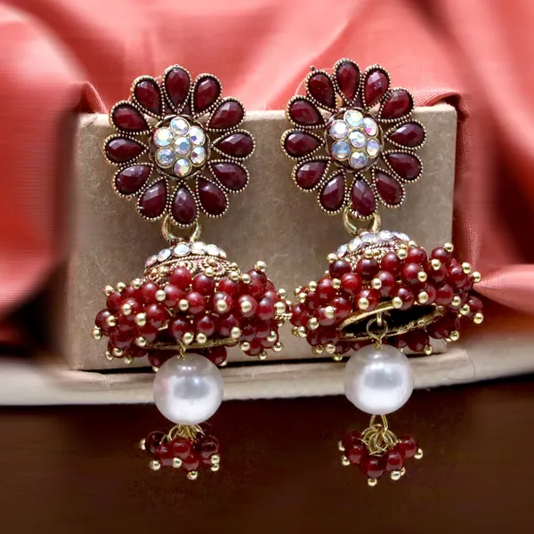 Maroon_Pearl_Attached_Jhumka_Earrings_For_Girls_And_Women.
