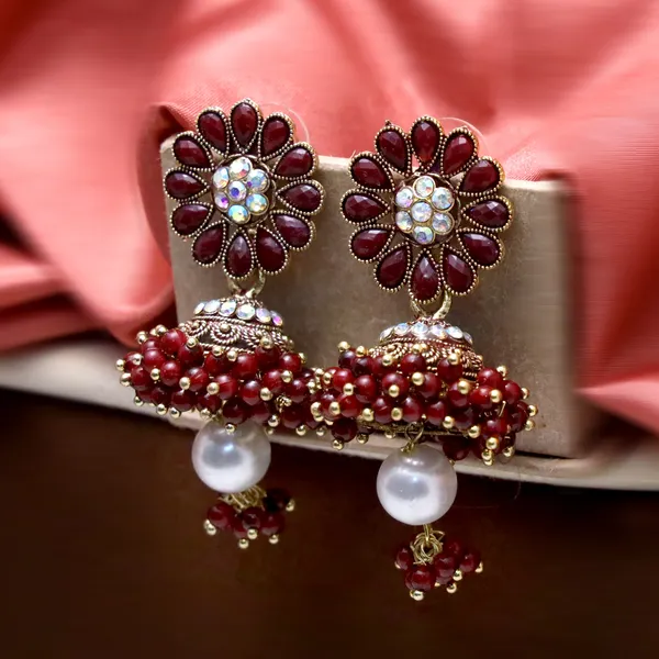 Maroon_Pearl_Attached_Jhumka_Earrings_For_Girls_And_Women.