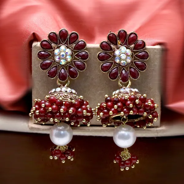 Maroon_Pearl_Attached_Jhumka_Earrings_For_Girls_And_Women.