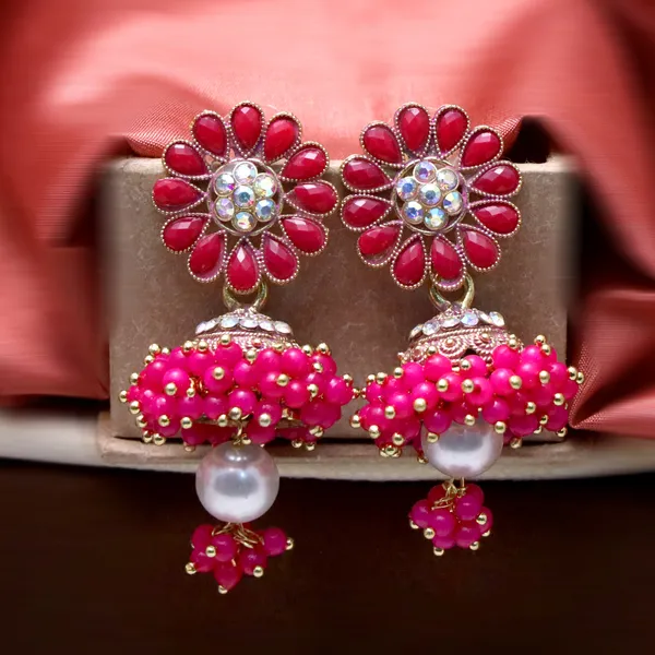 Multicolor_Pearl_Attached_Jhumka_Earrings_For_Girls_And_Women.(Pink)