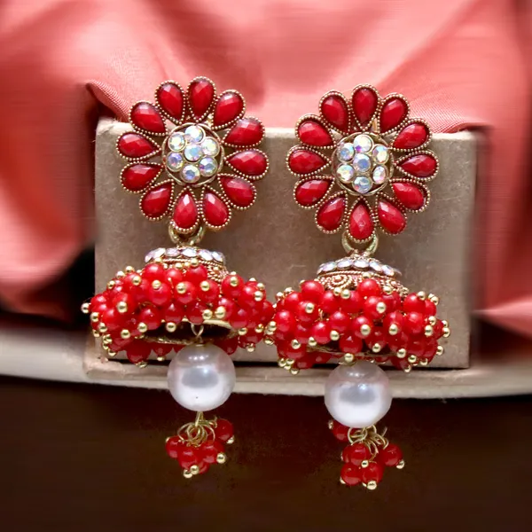 Red_Pearl_Attached_Jhumka_Earrings_For_Girls_And_Women