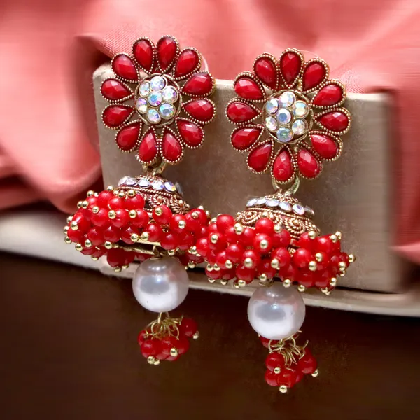Red_Pearl_Attached_Jhumka_Earrings_For_Girls_And_Women