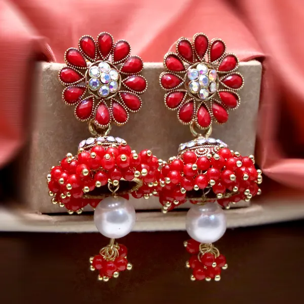 Red_Pearl_Attached_Jhumka_Earrings_For_Girls_And_Women