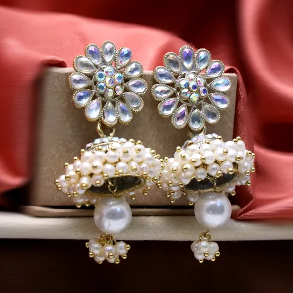White_Pearl_Attached_Jhumka_Earrings_For_Girls_And_Women.(White)