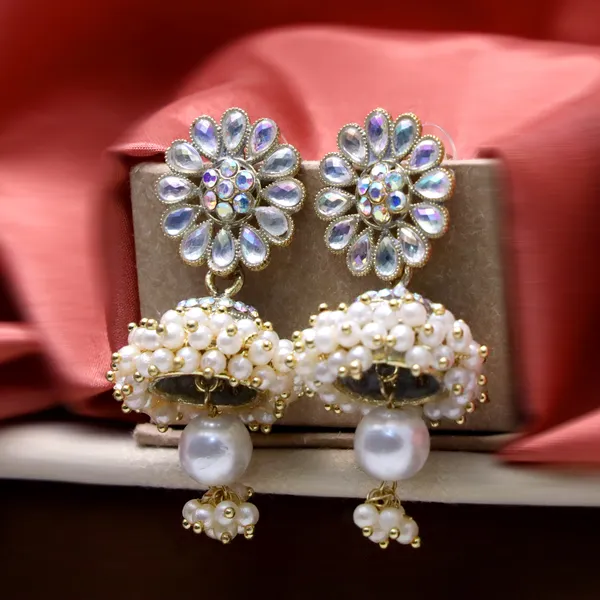 White_Pearl_Attached_Jhumka_Earrings_For_Girls_And_Women.(White)