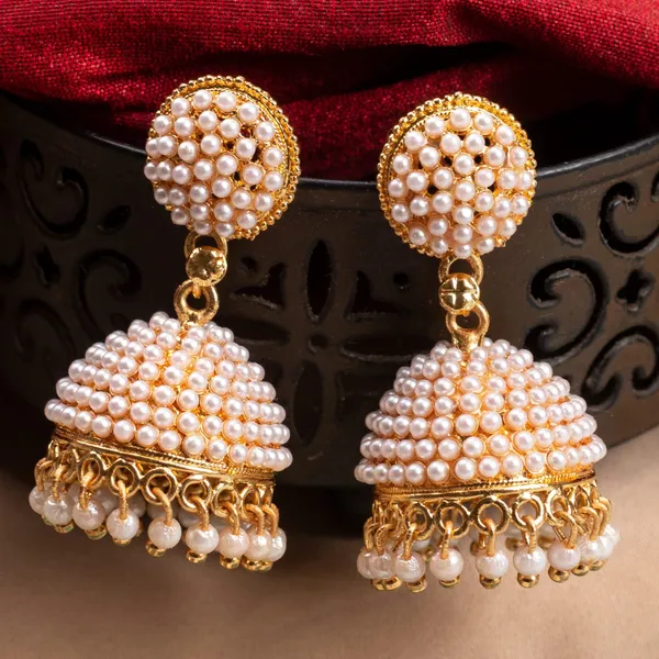 White_Pearl_Embedded_Jhumka_Earrings_For_Girls