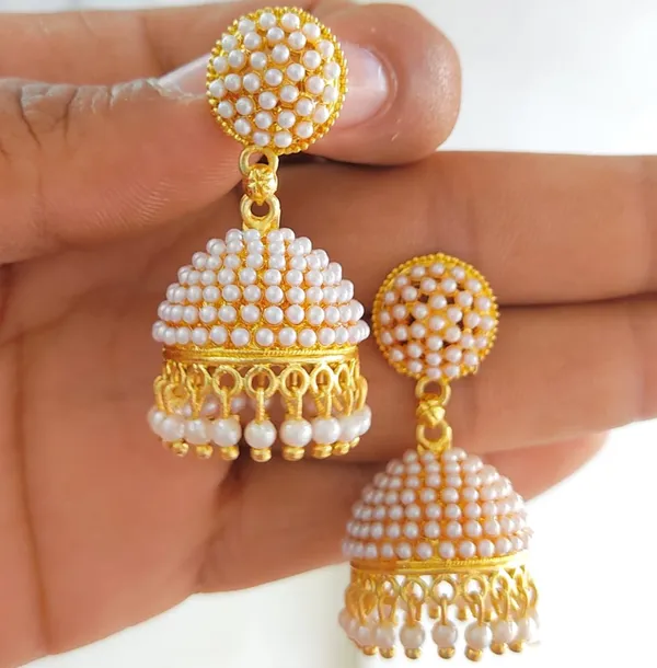 White_Pearl_Embedded_Jhumka_Earrings_For_Girls