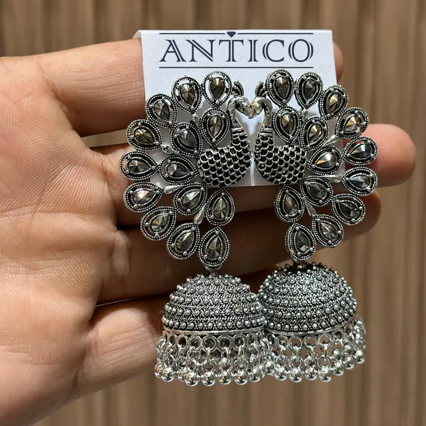 Silver_Oxidized_Peacock_Jhumka_Earrings_For_Girls_And_Women.