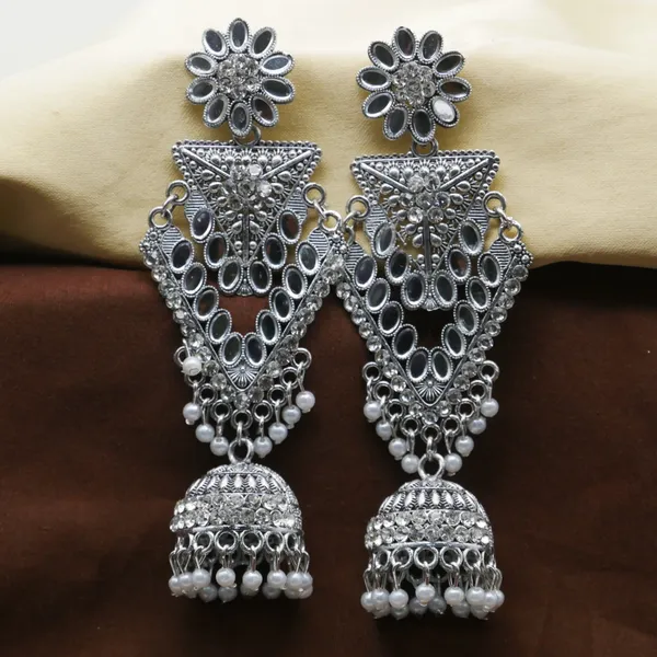 Silver_Oxodised_Mirror_Diamond_Jhumka_Earrings_for_Girls.