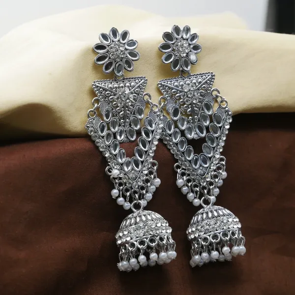 Silver_Oxodised_Mirror_Diamond_Jhumka_Earrings_for_Girls.