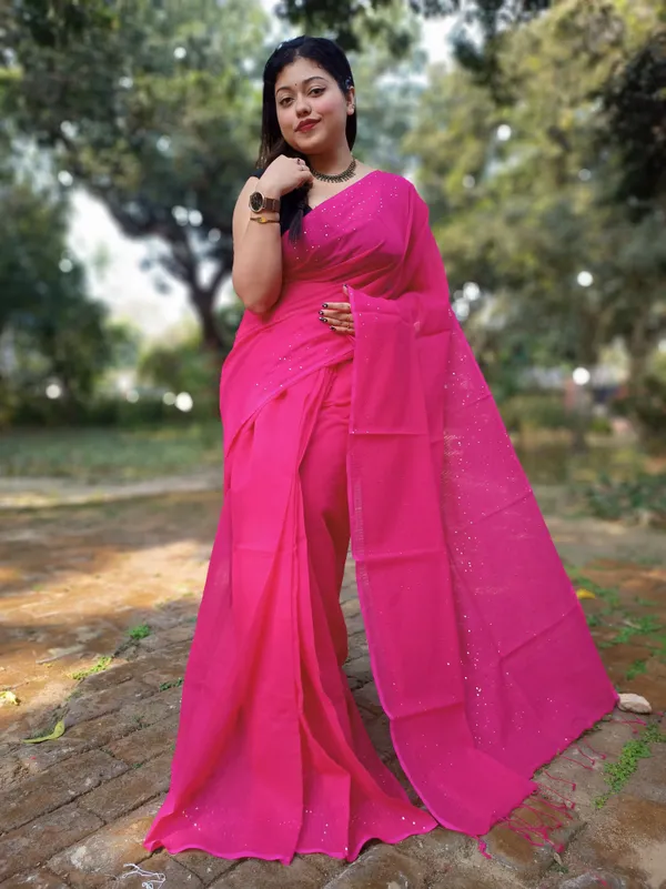 Pink_Cotton_Silk_Sequence_Handloom_Saree