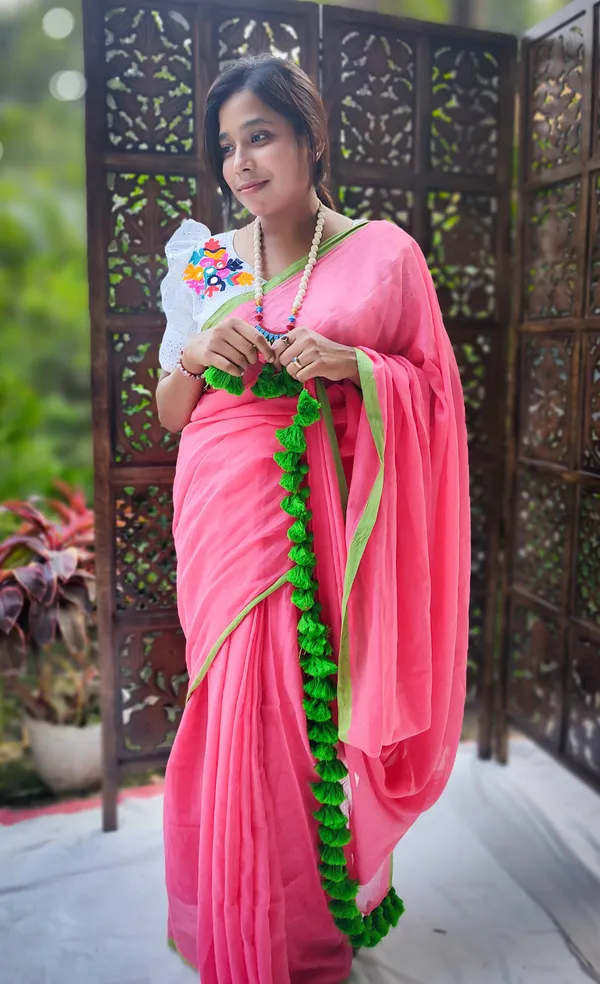 Pink_saree_with_100_Count_Moll_Cotton_Handloom_Saree