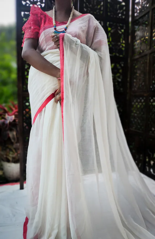 White_saree_with_100_Count_Moll_Cotton_Handloom_Saree