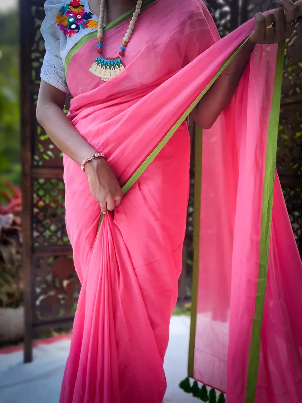 Pink_saree_with_100_Count_Moll_Cotton_Handloom_Saree