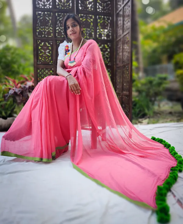 Pink_saree_with_100_Count_Moll_Cotton_Handloom_Saree