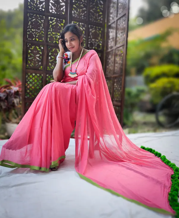Pink_saree_with_100_Count_Moll_Cotton_Handloom_Saree