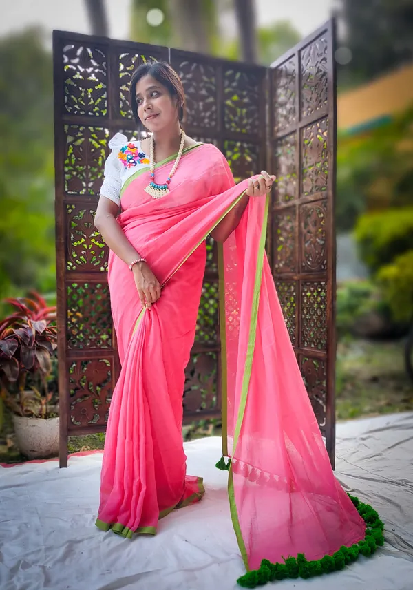 Pink_saree_with_100_Count_Moll_Cotton_Handloom_Saree