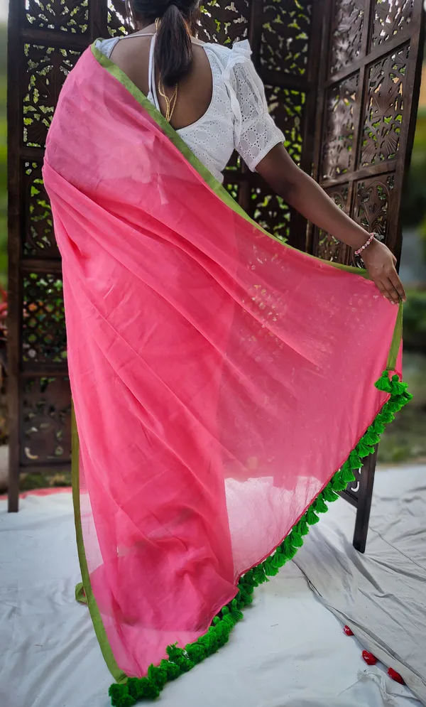 Pink_saree_with_100_Count_Moll_Cotton_Handloom_Saree