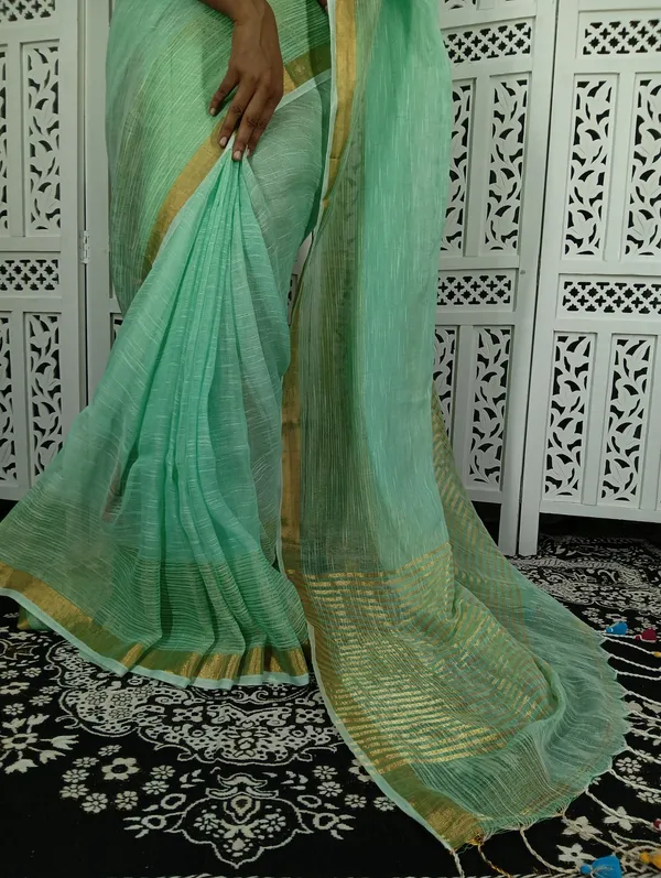 Green_Linen_Jamdani_Handloom_Saree_For_Women