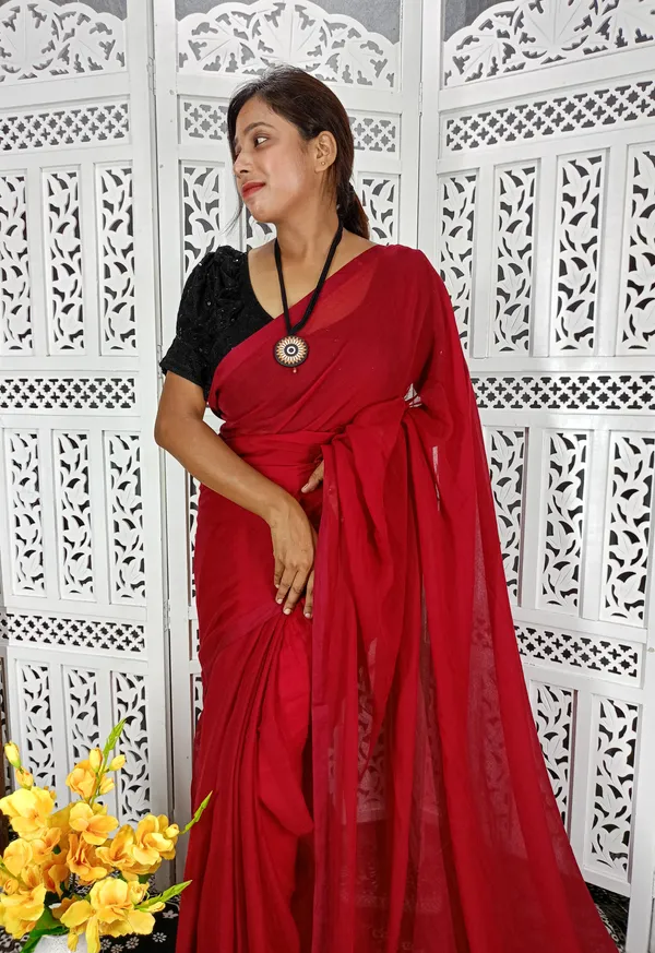 Red_saree_with_100_Count_Mol_Cotton_Handloom_Saree_Without_Blouse_Piece