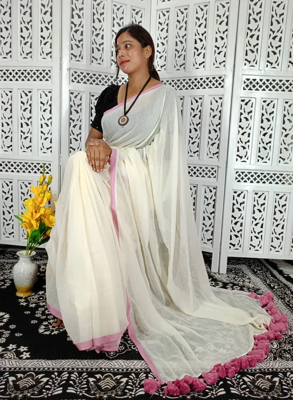 White_saree_with_100_Count_Mol_Cotton_Handloom_Saree_Without_Blouse_Piece