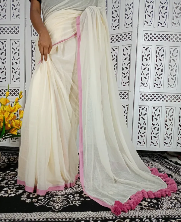 White_saree_with_100_Count_Mol_Cotton_Handloom_Saree_Without_Blouse_Piece