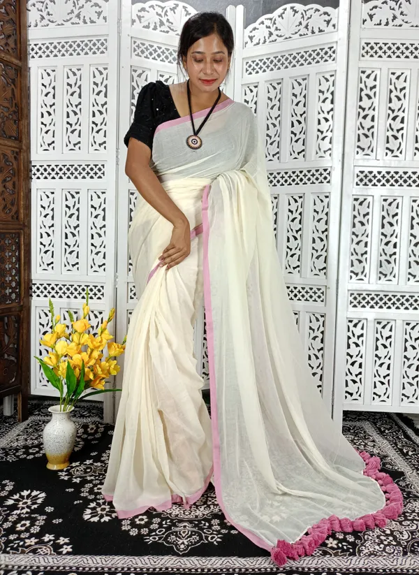 White_saree_with_100_Count_Mol_Cotton_Handloom_Saree_Without_Blouse_Piece