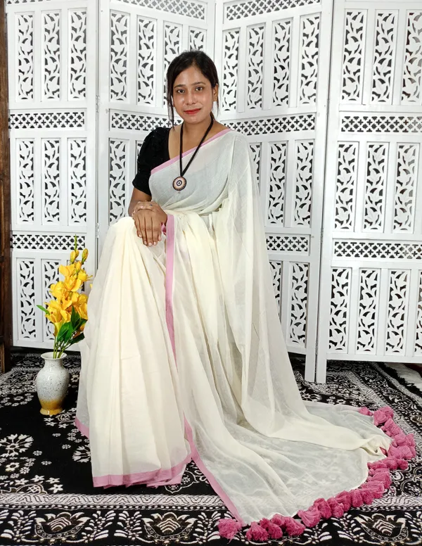 White_saree_with_100_Count_Mol_Cotton_Handloom_Saree_Without_Blouse_Piece