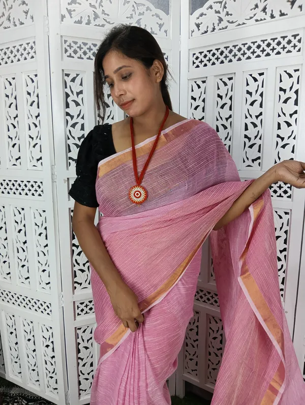 Pink_Linen_Jamdani_Handloom_Saree_For_Women