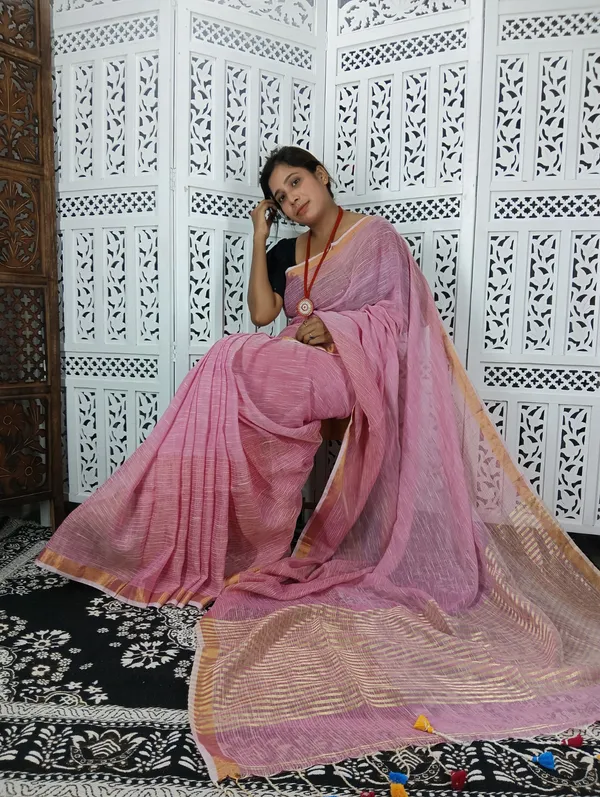 Pink_Linen_Jamdani_Handloom_Saree_For_Women