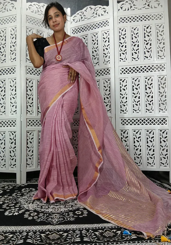 Pink_Linen_Jamdani_Handloom_Saree_For_Women