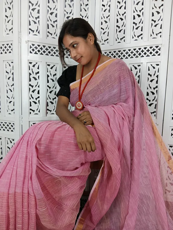 Pink_Linen_Jamdani_Handloom_Saree_For_Women