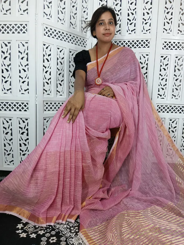 Pink_Linen_Jamdani_Handloom_Saree_For_Women