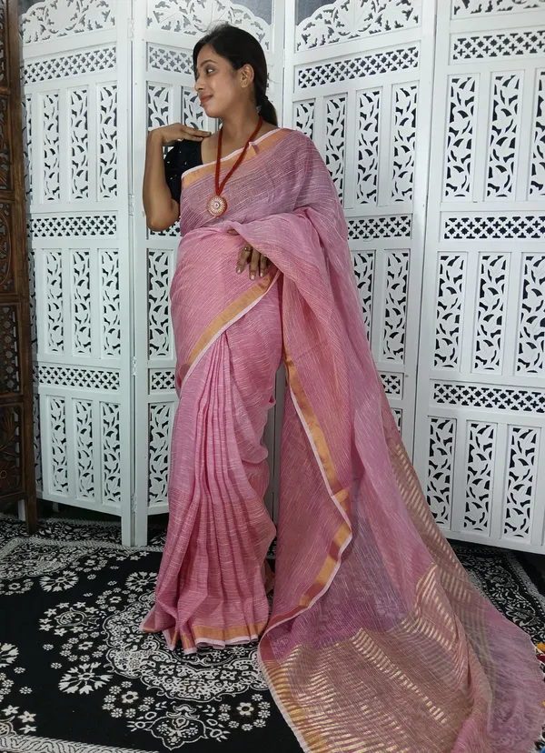 Pink_Linen_Jamdani_Handloom_Saree_For_Women