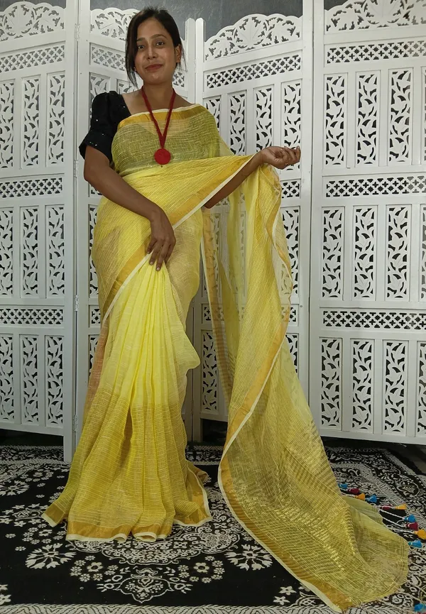 Yellow_Linen_Jamdani_Handloom_Saree_For_Women