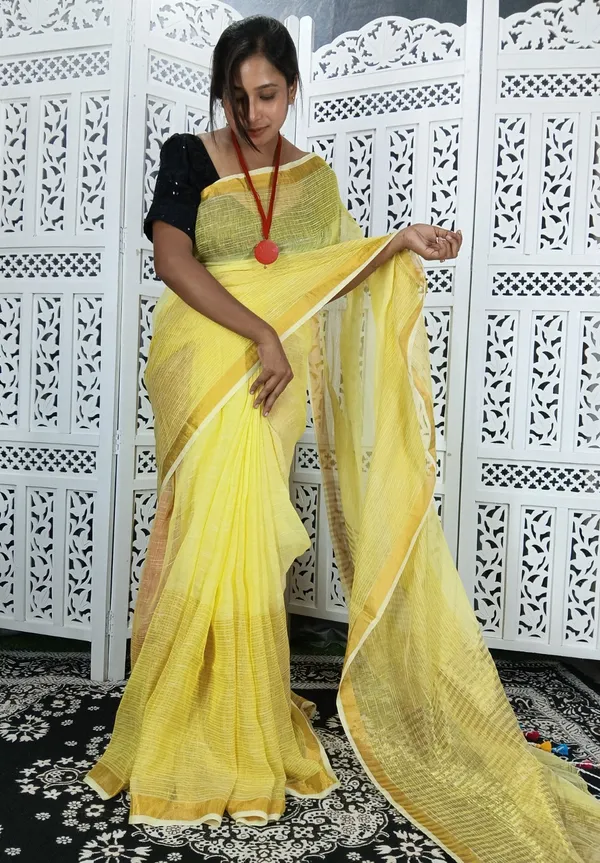 Yellow_Linen_Jamdani_Handloom_Saree_For_Women
